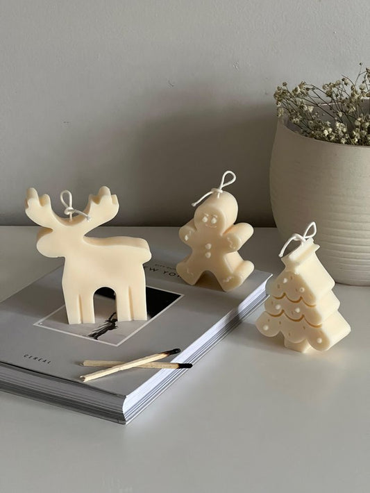 Christmas Candle Set — Reindeer, Gingerbread Man, and Christmas Tree